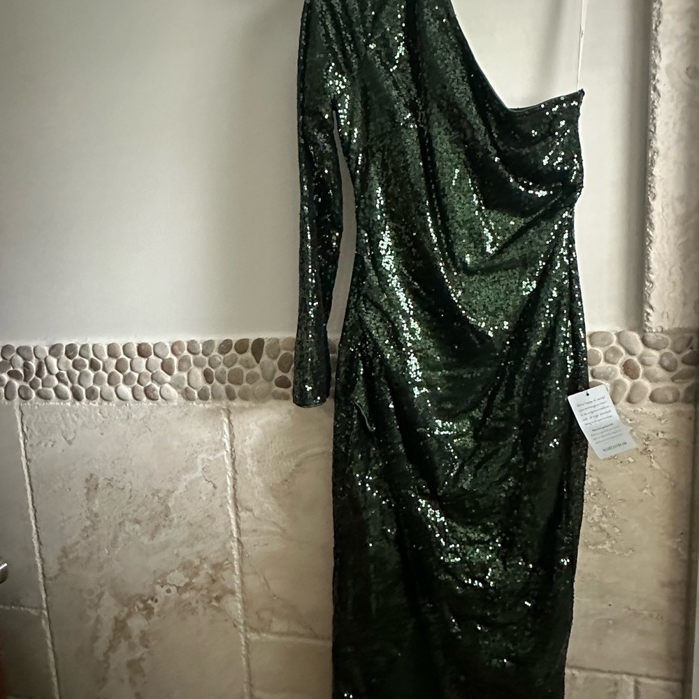 Lulu's Green Sequin One Shoulder Bodycon Dress